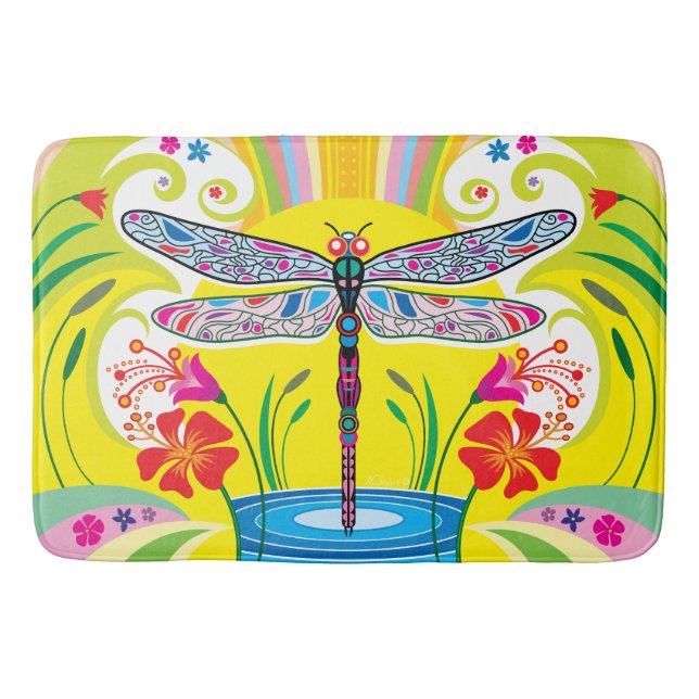 Tapis De Bain Libellule radieuse et fleurs sauvages (Devant)