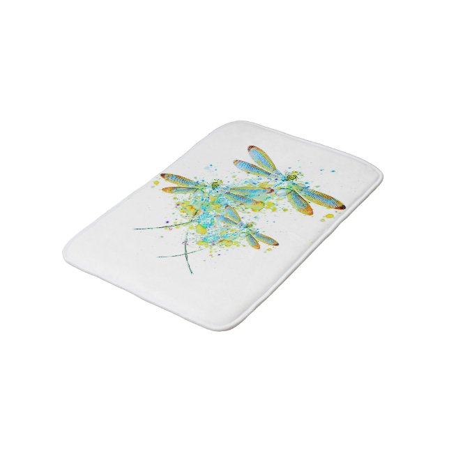 Tapis De Bain Libellule sarcelle éclaboussure  (Angle)
