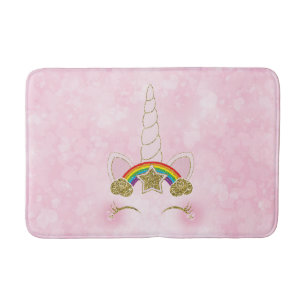 Tapis De Bain Licorne à corne visage étoile arc-en-ciel or cœurs