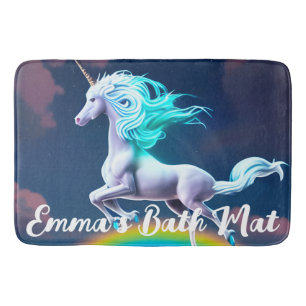 Tapis De Bain Licorne arc-en-ciel volante de nuit mystique