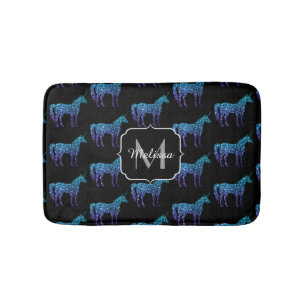 Tapis De Bain Licorne Étincelles motif ombré bleu aqua Monogramm