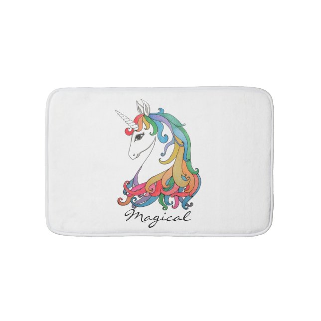Tapis De Bain Licorne mignonne d'arc-en-ciel d'aquarelle (Devant)