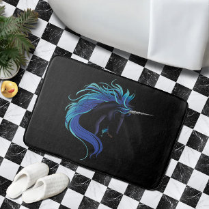 Tapis De Bain Licorne noire élégante Fantaisie Magique Bleu Arge