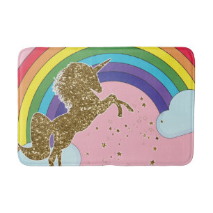 Tapis De Bain Licorne Rétro Arc-en-Ciel & Étoiles Dorées Filles