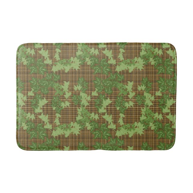 Tapis De Bain Lierre vert sur plaid doré noir (Devant)