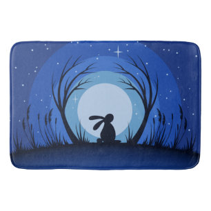 Tapis De Bain Lièvres, lapin, silhouette de clair de lune