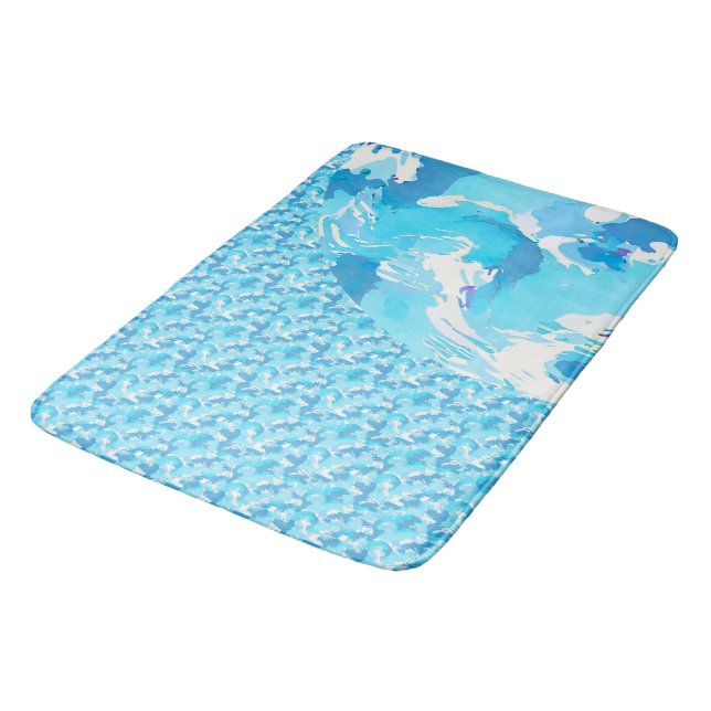Tapis De Bain Light blue & White Ocean Abstract Art (Angle)