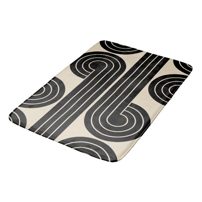 Tapis De Bain Lignes Abstraites rétroactives noires (Angle)