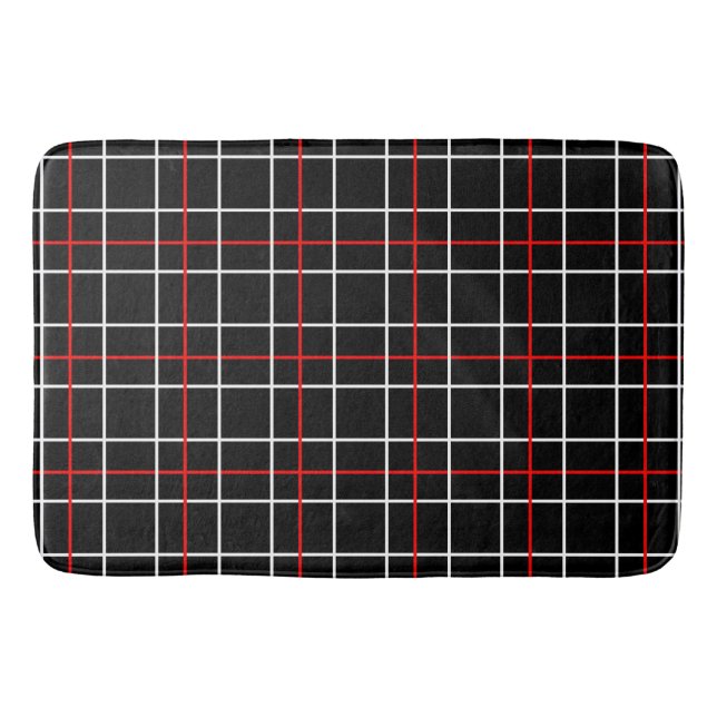 Tapis De Bain Lignes graphiques rouges et blanches motif carreau (Devant)