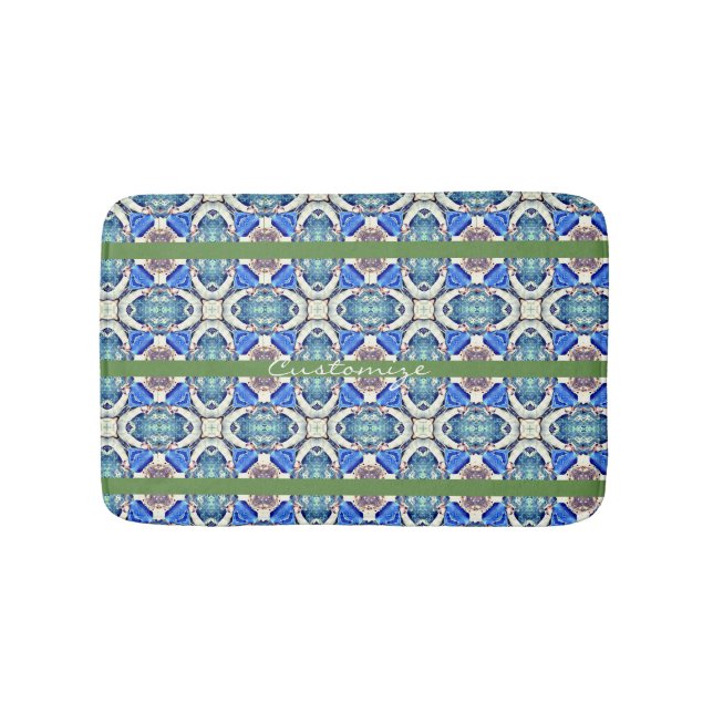 Tapis De Bain lignes horizontales du coeur de mandala bleu Thund (Devant)