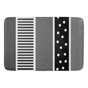 Tapis De Bain Lignes noires et blanches et pois de bain
