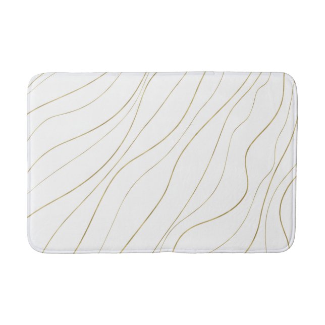 Tapis De Bain Lignes ondulées blanches et dorées Glam moderne (Devant)