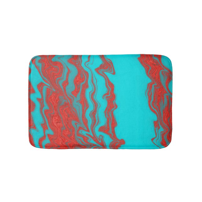 Tapis De Bain Lignes onduleuses de turquoise rouge (Devant)