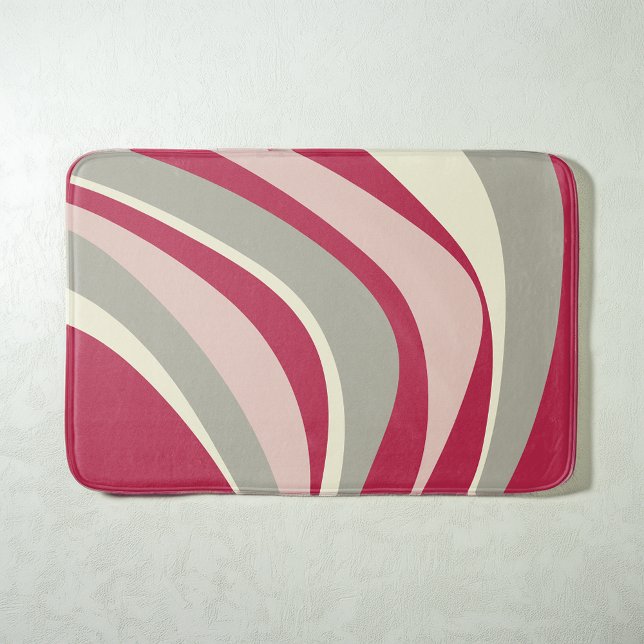 Tapis De Bain Lignes tortueuses rétro Gris rose magenta (Créateur téléchargé)