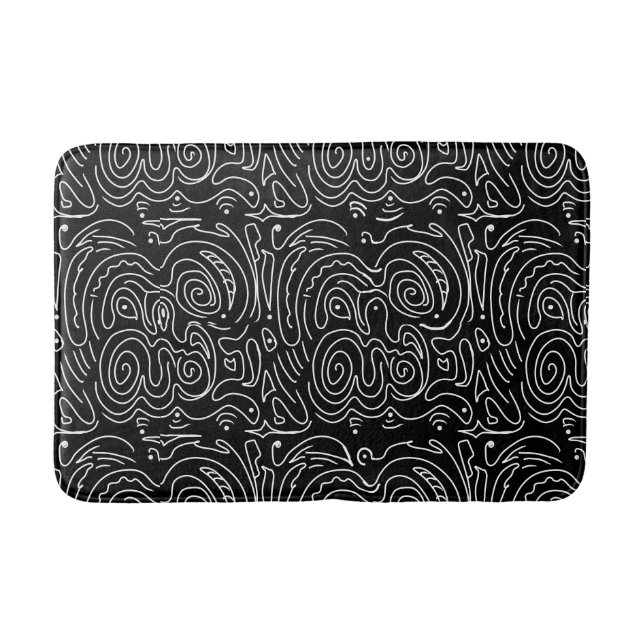 Tapis De Bain Lignes tourbillonnant blanches en noir (Devant)