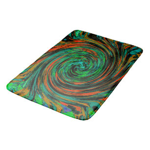 Tapis De Bain Lime Green et Orange Abstrait Retro Twirl