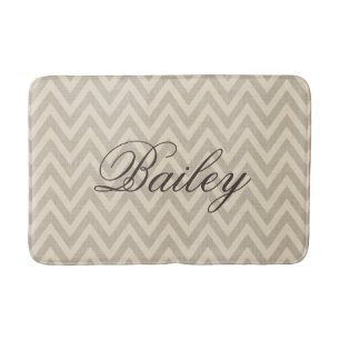 Tapis De Bain Lin rustique Beige et Taupe Chevron Monogramme