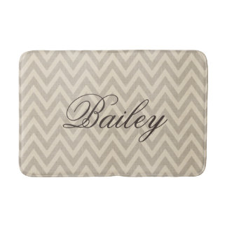 Tapis De Bain Lin rustique Beige et Taupe Chevron Monogramme