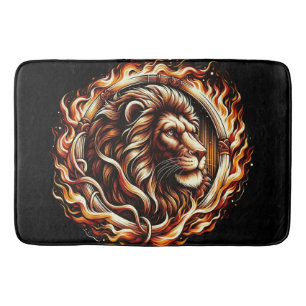 Tapis De Bain Lion flamboyant en anneau d'astrologie des flammes