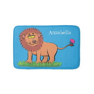 Tapis De Bain Lion joyeux avec dessin animé de papillon