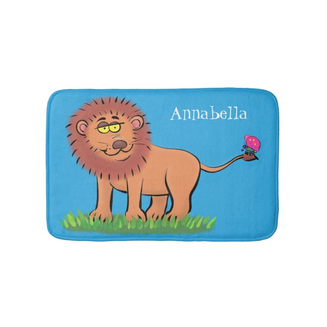 Tapis De Bain Lion joyeux avec dessin animé de papillon (Devant)