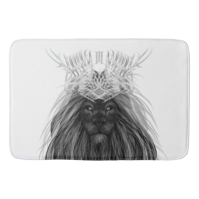 Tapis De Bain Lion noir avec couronne Antlers et monogramme (Devant)