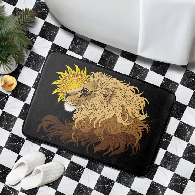 Tapis De Bain Lion noir jaune Mandala Sun (Créateur téléchargé)