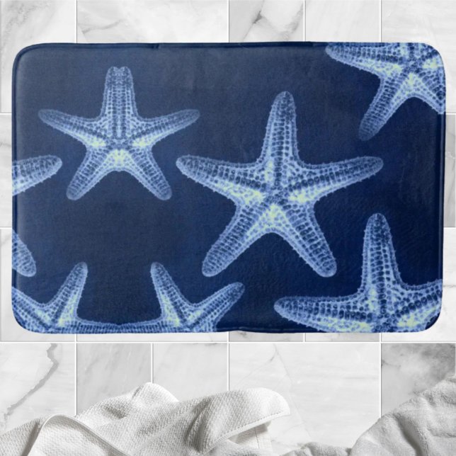 Tapis De Bain littoral chic plage rustique nautique bleu étoile (coastal chic beach rustic nautical blue starfish bath mat)