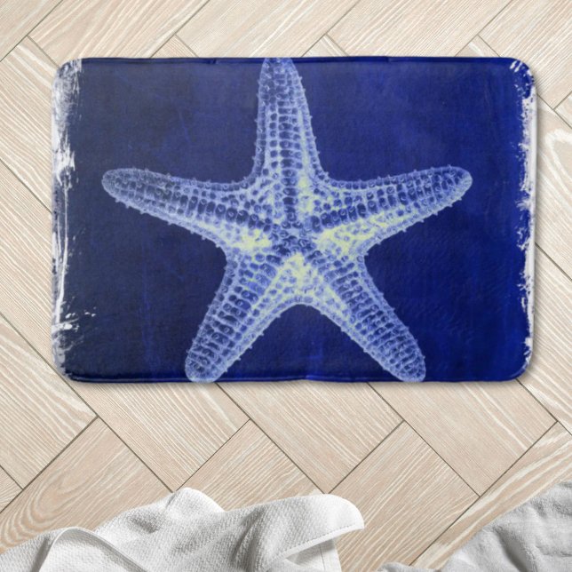 Tapis De Bain littoral chic plage rustique nautique bleu étoile (coastal chic beach rustic nautical blue starfish bath mat)