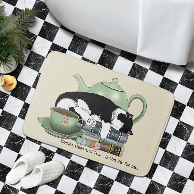 Tapis De Bain Livres Confortables Chat Smoking Thé Mignon Théièr (Créateur téléchargé)