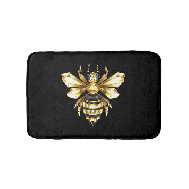 Tapis De Bain Logo Faux Gold Foil Bee Polygonal sur Noir (Devant)