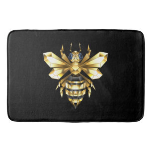 Tapis De Bain Logo Faux Gold Foil Bee Polygonal sur Noir