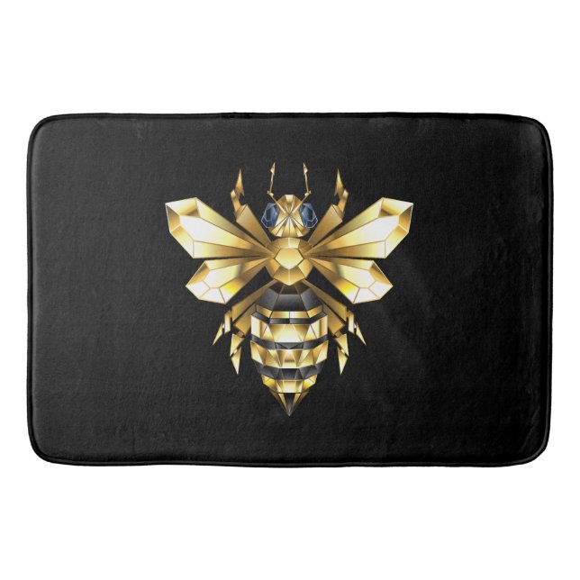 Tapis De Bain Logo Faux Gold Foil Bee Polygonal sur Noir (Devant)