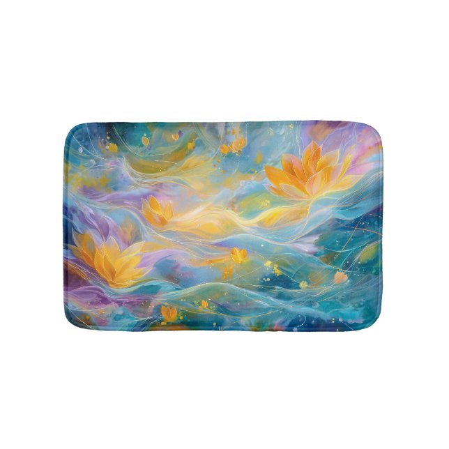 Tapis De Bain Lotus dorés abstraits fleurs flottantes  (Devant)