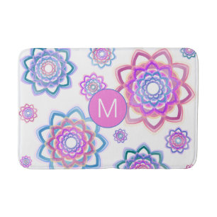 Tapis De Bain Lotus Monogram Abstrait rose pastel Motif vert