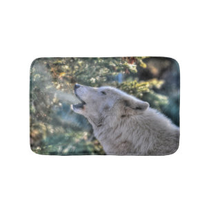 Tapis De Bain Loup blanc hurlant dans une forêt d'hiver