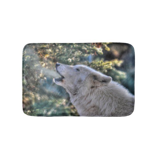 Tapis De Bain Loup blanc hurlant dans une forêt d'hiver (Devant)