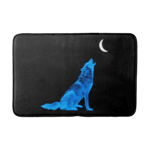 Tapis De Bain Loup bleu hurlant à la lune