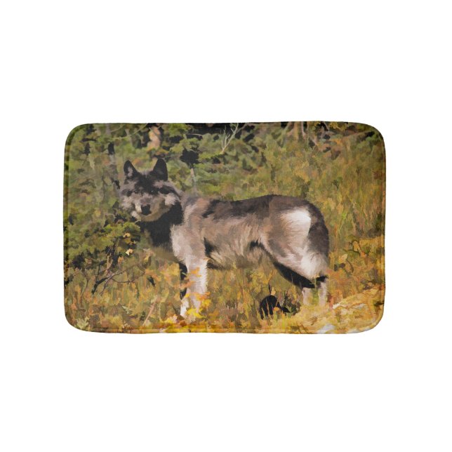 Tapis De Bain Loup gris d'été et forêt sauvage (Devant)