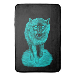 Tapis De Bain Loup noir en colère dans la nuit