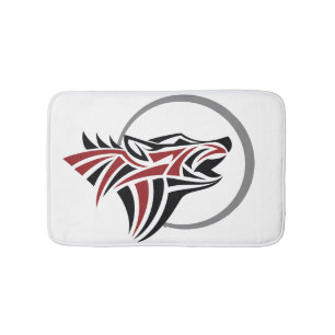 Tapis De Bain Loup tribal hurlant la lune grise noire rouge