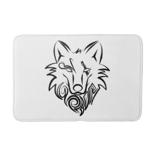 Tapis De Bain Loup tribal noir et blanc
