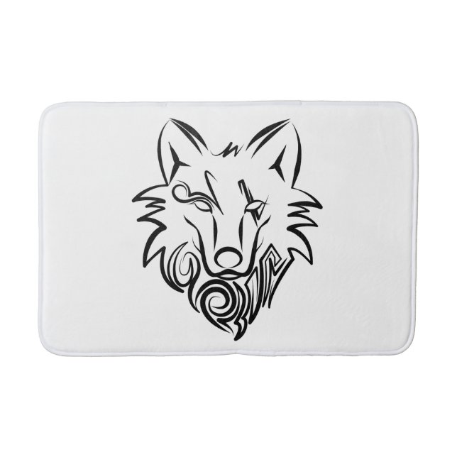 Tapis De Bain Loup tribal noir et blanc (Devant)