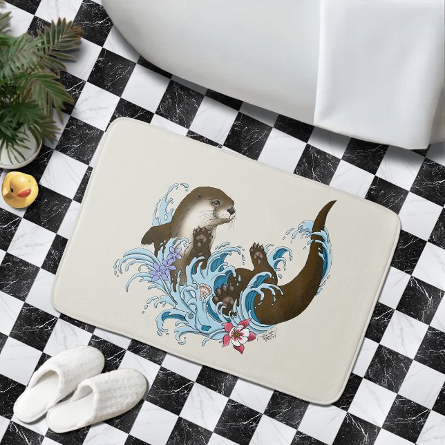 Tapis De Bain Loutre de rivière fantaisiste bleue ludique éclabo (Créateur téléchargé)