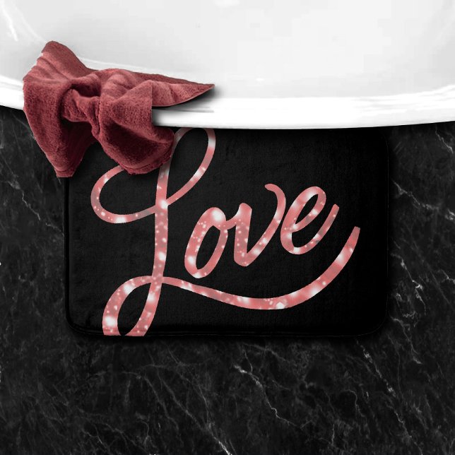 Tapis De Bain Love Script | Étoiles de Parties scintillant noire (Créateur téléchargé)