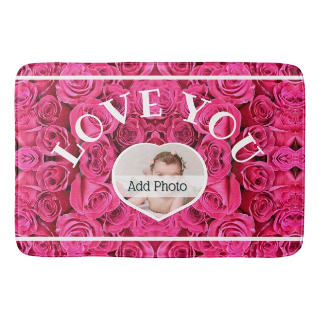 Tapis De Bain Love You Heart Photo Red Roses Modern Script migno (Devant)