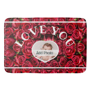 Tapis De Bain Love You Heart Photo Red Roses Modern Script migno