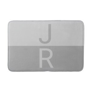 Tapis De Bain Lumineuses Gris & Gris Initiales Modernes Monogram