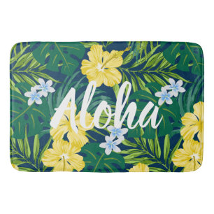Tapis De Bain Luna Hibiscus Garden Hawaiian - Jaune et Marine