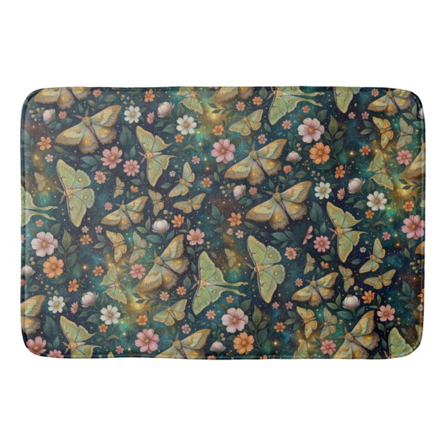 Tapis De Bain Luna Moth and Moon Phases, Starry Night Flowers (Devant)